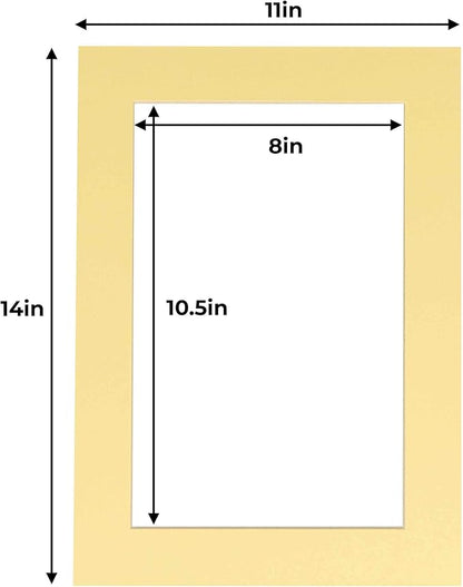 11x14 Mat for 8.5x11 Photo - Precut Soft Yellow Picture Matboard for Frames 11 x 14 Inches - Bevel Cut to Display Art 8.5 x 11 Inches - Acid Free Pack of 25 MATS with Backing Boards & Clear Bags