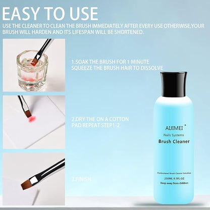 Aijimei Acrylic Nail Brush Cleaner - Liquid Paint Brush Cleaner for Nails Artists (250ml/8.5 FL.OZ)
