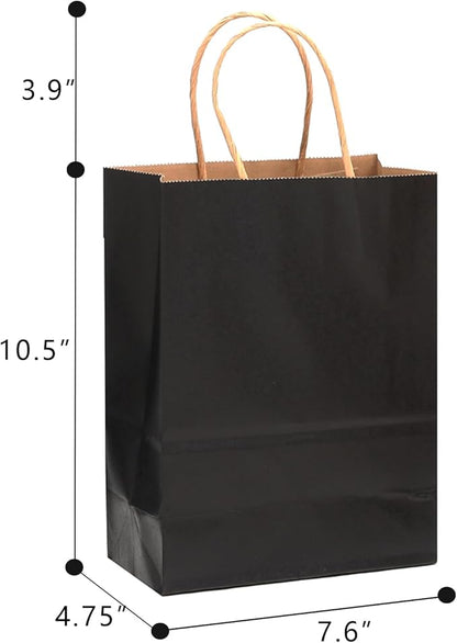 qiqee 32-Packs Black Paper Gift Bags with Handles Bulk 7.6"x4.75"x10.5" Medium Size Gift Bags Multiple Uses