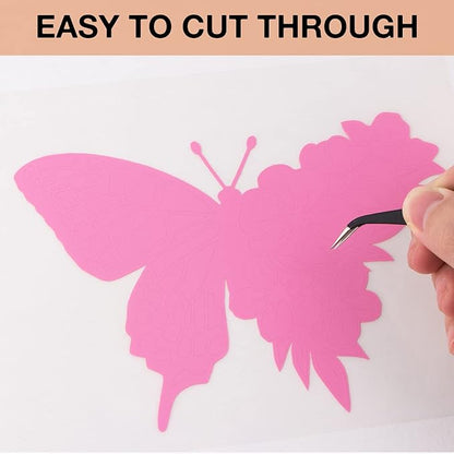 HTVRONT Pink Permanent Vinyl, 12" x 40 FT Adhesive Permanent Vinyl Roll for All Cutting Machine, Silhouette, Cameo Cutters, Signs, Scrapbooking, Craft, Die Cutters (Glossy Pink)