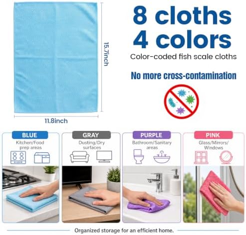 Niveaya Microfiber Glass Cleaning Cloth, Reusable Fish Scale Cloth 8 Pack - Image 3