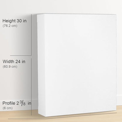 PHOENIX 24x30 Inch Museum Canvas - 2 3/8 Inch Thick Porfile Deep Large Stretched Canvas for Painting 1 Pack 100% Cotton 11 Oz. Gesso Primed White Blank Professional Canvas Oil & Acrylic Paints