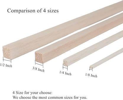 60 Pack Square Wood Dowel Rods 1/4x1/4x12 Inch Balsa Wood Sticks Natural Wood Color Unfinished Wood for Cricut Maker Make Models of House Airplane Ship Boat DIY Wooden(6x6x305mm)
