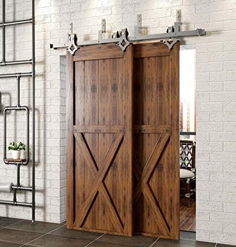 Homacer Brushed Nickel Double Track Z-Shape Bypass Sliding Barn Door Hardware - Image 2