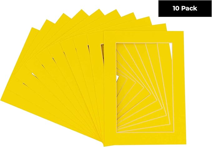 5x7 Mat for 8.5x11 Frame - Precut Mat Board Acid-Free Show Kit with Backing Board, and Clear Bags Yellow 5x7 Photo Matte Made to Fit a 8.5x11 Picture Frame Matboard for Framing, Pack of 10 Mats
