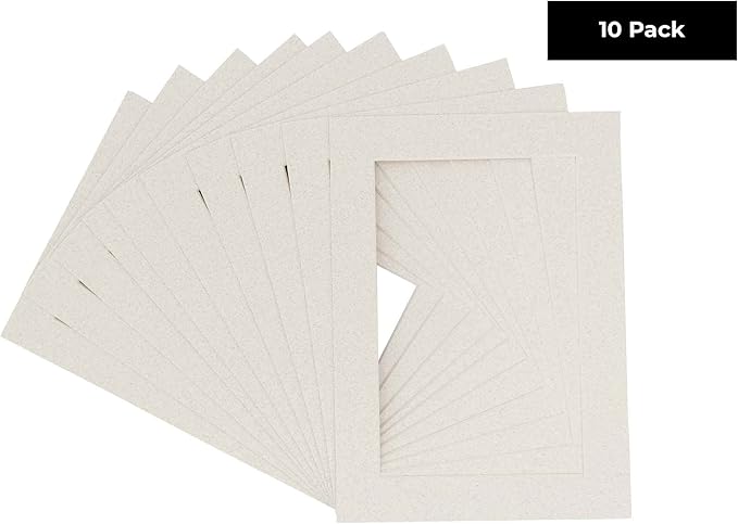 Pack of TEN 8x10 Mats Bevel Cut for 5.5x8.5 Photos - Acid Free Oyster Shell White Precut Matboards For Pictures, Photos, Framing - 4-ply Thickness