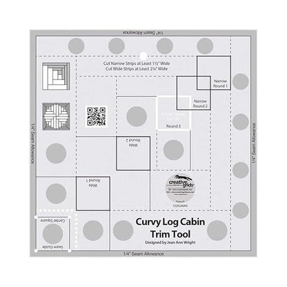 Creative Grids Curvy Log Cabin Trim Tool Quilt Ruler – CGRJAW5 – Made in USA, 8-1/2in x 8-1/2in, Non-Slip Grip Acrylic Quilting, Sewing, Crafting, Patchwork Ruler & Template