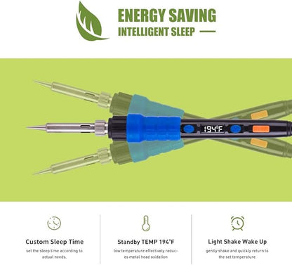 Soldering Iron Kit Solder Gun - 110V 65W Portable Temp Adjustable Pen Type Digital Welding Tools Soldering Iron for Electric PCD Soldering and Desoldering (Pack of 1 Piece with 1 Stand and 1 Cleaner)