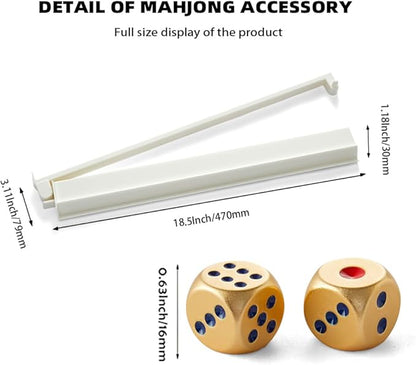 Mahjong All-in-One Tile Rack & Pusher, Acrylic Mahjong Combo, Enhanced Mah Jongg Tile Holders Set of 4 with 3 Goldern Dics (Beige White)