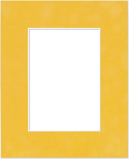 Pack of Ten 8x10 Mats Bevel Cut for 5x8 Photos - Acid Free Sunrise Yellow Suede Precut Matboards for Pictures, Photos, Framing - 4-ply Thickness