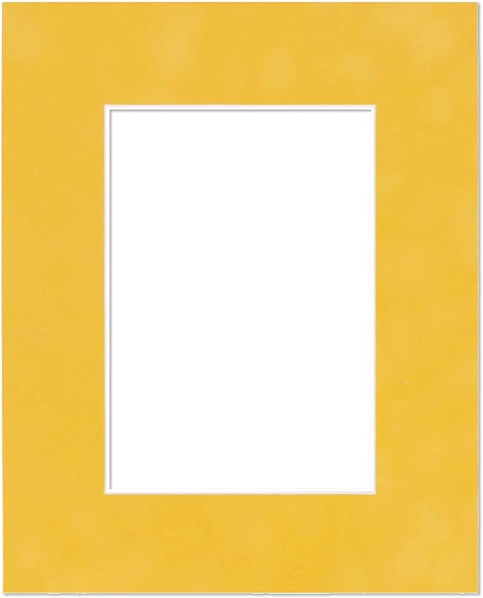 8.5x11 Mat Bevel Cut for 7x9 Photos - Acid Free Sunrise Yellow Suede Precut Matboard With Backing Board and Crystal Clear, Self Seal Photo Mat Bag - For Pictures, Photos, Framing - 4-ply Thickness
