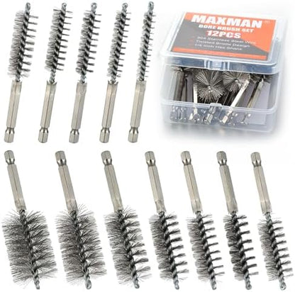 MAXMAN 12pcs Wire Brush Set, 1/4" Hex Stainless by MAXMAN