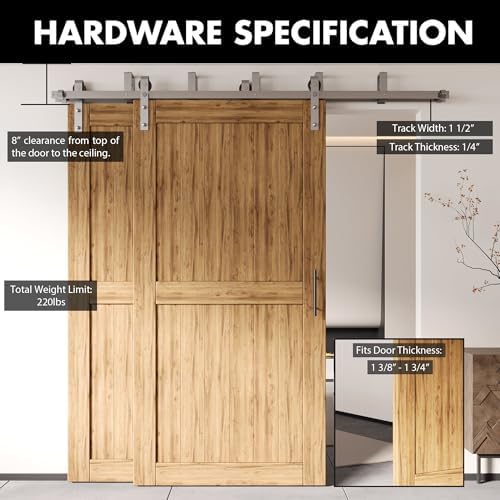 Homacer Brushed Nickel Double Track U-Shape Bypass Sliding Barn Door Hardware - Image 3