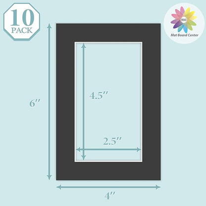 MBC MAT BOARD CENTER, 10 Pack 4x6 for 3x5 Black Picture Mats Frame Mattes, Bevel Cut, Acid Free, 4-ply Thickness