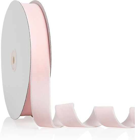 1" X 20 Yards Baby Pink Velvet Ribbon for Christmas Tree Wreath Decoration Handmade Crafts Ornaments Gift Wrapping & Bow Making