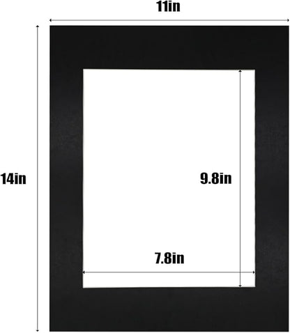 Egofine 11x14 Black Picture Mats Pack of 14, Frame Mattes for 8x10 Pictures, Acid Free, 1.2mm Thickness, with Core Bevel Cut