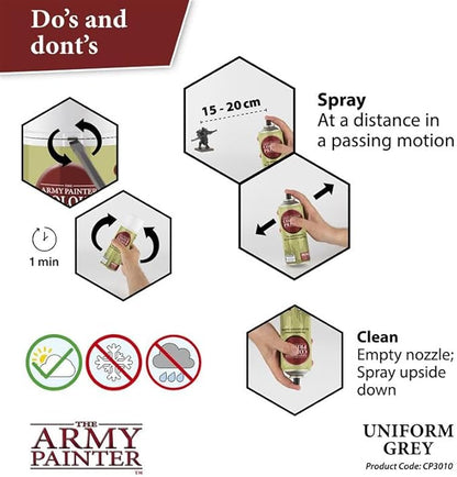 The Army Painter, Colour Primer: Uniform Grey, 400ml, 13.5oz - Acrylic Spray Undercoat for Miniature Painting - Spray Primer for Plastic Miniatures