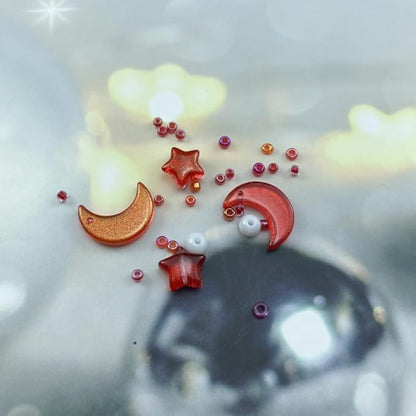 Assorted Glass Beads for Jewelry Making Multi Size Colors Glass Star Moon Seed Pearl Spacer Beads for Bracelets Necklace Earring Making(White Red)