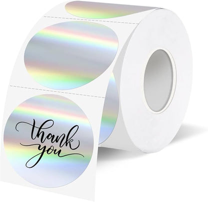 1.5" Holographic Direct Thermal Label Stickers, Round Printable Rainbow Glitter Thermal Printer Sticker Labels for Gift Wrapping, Self-Adhesive DIY Custom Logo Design- Silver