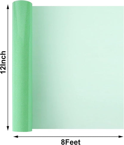 FUNKAKA Glitter Fluorescent Light Green HTV Heat Transfer Vinyl Rolls, 12" x 8ft PU Iron on Vinyl for T-Shirts Glitter HTV Vinyl for All Cutter Machines Easy to Cut & Weed for DIY Design