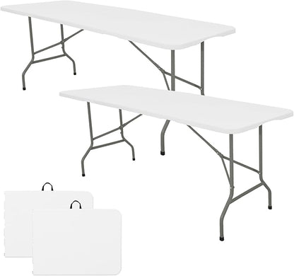 Set of 2 Folding Table 5 FT Camping Table Portable Heavy Duty Plastic Rectangular Outdoor Dining Table Steel Legs Fold-in-Half with Carrying Handle for Indoor,Picnic,Party,Wedding,Events(White)