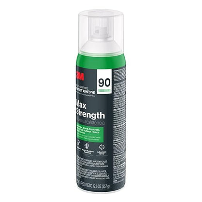 3M Max Strength 90 Contact Adhesive Spray, 12.6 oz (Pack of 6) – Low VOC Heavy Duty Glue with Adjustable Nozzle, Heat & Water Resistant Bond for Metal, Wood, Plastic, Laminate, Concrete