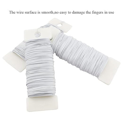 HAHIYO 22Gauge White 3Roll Total 115Yards(345Feet) Metal Floral Wire Flexible Paddle Wire for Crafts Christmas Wreaths Tree Flower Arrangement Bouquet Wrapping Wedding DIY