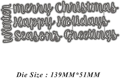 Mvchifay Cutting Dies Happy Birthday Holiday Thanks Greetings Metal Stencils Scrapbooking Tool Love Heart DIY Carbon Steel Embossing Template for Paper Card Making (Happy Holiday Greetings)