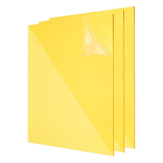 uxcell 3Pcs Acrylic Sheets 8x8 Inch Acrylic Panel 1/8 Inch-3mm Plastic Board for Picture Frames Sign Holders DIY Display Projects Craft, Clear Yellow