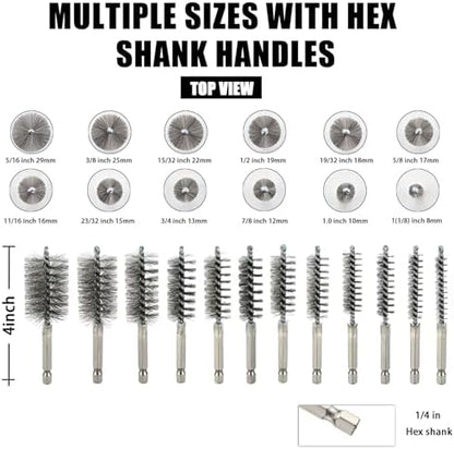 MAXMAN 12pcs Wire Brush Set, 1/4" Hex Stainless - Image 2