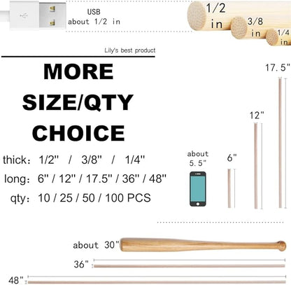 HOPELF 50PCS Bamboo Wooden Dowel Rods - 1/2 x 48 Inch Sticks for Crafts, DIY