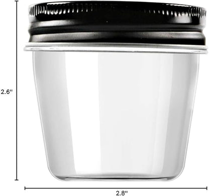 Novelinks 4 oz Clear Plastic Jars with Black Lids – Small Round Reusable Containers for Food, Spices, Crafts, Travel – BPA-Free Storage Jars for Kitchen & Household Organization, 20 Pack