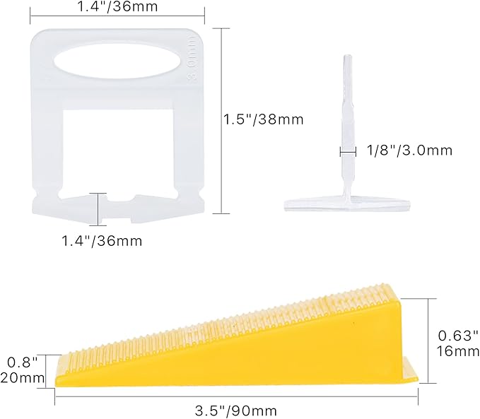 Tile Leveling System with Tile Plier 1500Pcs Piece Tile Spacers Clips 300Pcs Piece Reusable Wedges and 1 Rubber Mallet Tile Tools Set for Stone Installation (1/8"(3.0 mm)