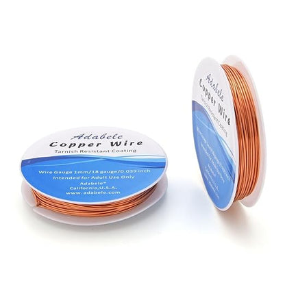 Adabele 65 Feet Premium Tarnish Resistant Round Bare Raw Jewelry Copper Wire Beading Wire Spool Bulk (1mm/18 Gauge) for DIY Craft Jewelry Making BF287-10