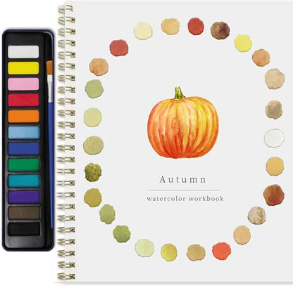 Beginner Watercolor Painting Kit Watercolor Workbook Coloring Book 12 Colors Paint Set with Brush,Easy Nature Scenes Beginner Friendly Watercolor Paint Set Gift for Adults Teens. (Halloween)