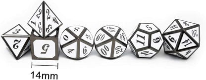 Haxtec 7 Die DND Metal Dice Set D&D 7PCS DND Dice of D20 D12 D10 D8 D6 D4 Compatible with Dungeons and Dragons RPG Games-Glossy Enamel Dice (Black White)
