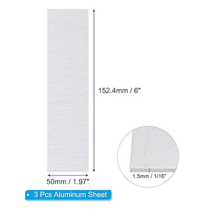 PATIKIL 6061 T651 Aluminum Sheet Metal 6 x 1.97 x 1/16(0.0625") Inch 3Pcs Flat Plain Aluminum Plate Covered Stock with Protective Film, Heat Rectangle 1.5MM for Lndustry Crafting
