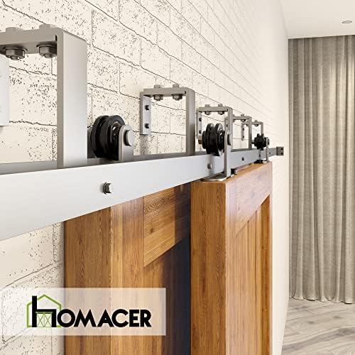 Homacer Brushed Nickel Double Track U-Shape Bypass Sliding Barn Door Hardware - Image 6