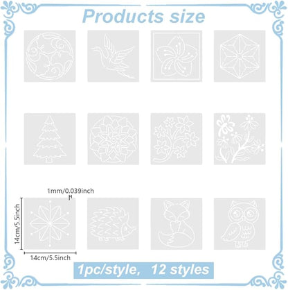 FREEBLOSS Sashiko Stencil Christmas Tree Embroidery Patterns Stencils for Drawing Sashiko Template for Hand Quilting and Embroidery Sashiko Stencils Acrylic 14x14cm