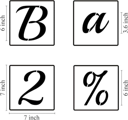 6 Inch Alphabet Letter Stencils for Painting - 70 Pack Letter and Number Stencil Templates with Signs for Painting on Wood, Reusable Cursive Letters Stencils for Chalkboard Wood Signs & Wall Art