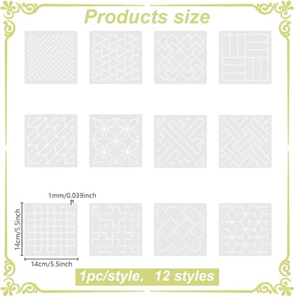 FREEBLOSS Sashiko Embroidery Stencils Sashiko Stencil Geometric Embroidery Patterns Stencils for Drawing Sashiko Template for Hand Quilting and Embroidery14x14cm