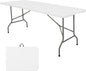 HAISIWLKJ Folding Table 8 FT Camping Table Portable Heavy Duty Plastic Rectangular Outdoor Dining Table Steel Legs Fold-in-Half with Carrying Handle for Indoor,Picnic,Party,Wedding,Events(White)
