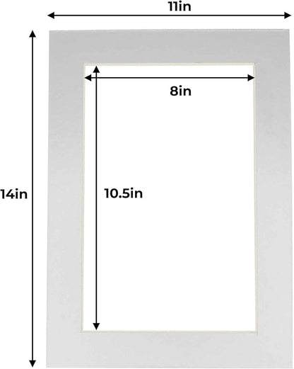 11x14 Mat for 8.5x11 Photo - Precut Metallic Silver Picture Matboard for Frames 11 x 14 Inches - Bevel Cut to Display Art 8.5 x 11 - Acid Free Pack of 100 MATS with Backing Boards & Clear Bags