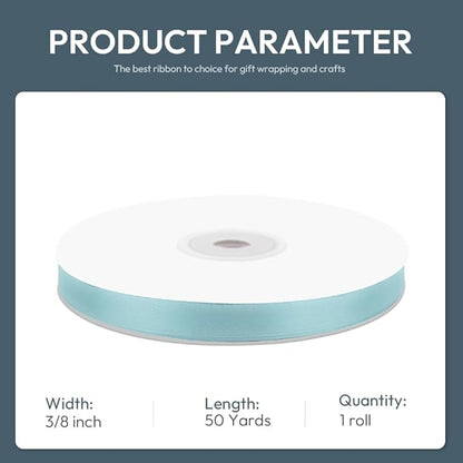 KMER LIFE 3/8" Wide x 50 Yards Baby Blue Polyester Satin Ribbon, Perfect for Wedding Decor, Crafts, Gift Wrapping & Other Projects