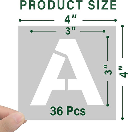 WISYOK 3 Inch 36 Pcs Letter Stencils and Numbers, Reusable Plastic Alphabet Art Craft Templates for Wood, Wall, Fabric, Rock, Signage,Cake,DIY