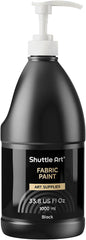 Shuttle Art Black Fabric Paint, 33.8 oz(1000 ml) Large Bottle with Pump, Permanent Fabric Paint for Furniture, Sofa, Cushions, Clothes, Soft Non-Toxic Textile Paint for Color Changing, Renewal & Art Creations
