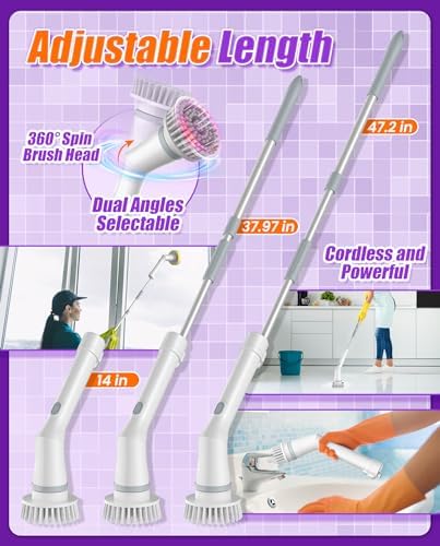 6-in-1 Cordless Electric Spin Scrubber, Extendable Reach - Image 5