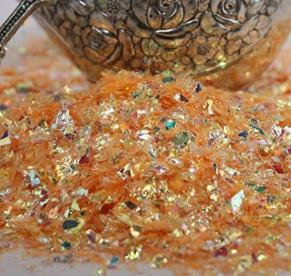 Golden Orange Iridescent Ice Flakes Glitter Flakes for Nail Art - Lightweight Holographic Polyester - 311-4373 - 1/2 oz (14 grams)