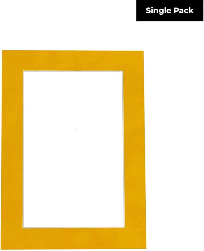 8x10 Mat Bevel Cut for 6x8 Photos - Acid Free Bright Yellow Precut Matboard With Backing Board and Crystal Clear, Self Seal Photo Mat Bag - For Pictures, Photos, Framing - 4-ply Thickness