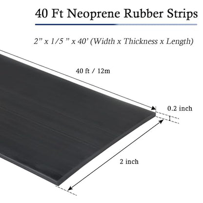 Neoprene Rubber Strips Self Adhesive Solid Rubber Sheets, Rolls & Strips for DIY Gaskets Crafts Pads Seals Warehouse Flooring Neoprene Sheet with Adhesive Backing (2" Wide x 1/5" Thick x 40' Long)